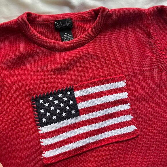 Vintage 90s/Y2K women's Rafaella red vintage American flag knit sweater USA - Picture 3 of 8